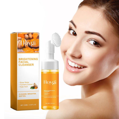 Turmeric facial cleanser bottle with natural ingredients for acne mark removal and deep skin cleansing