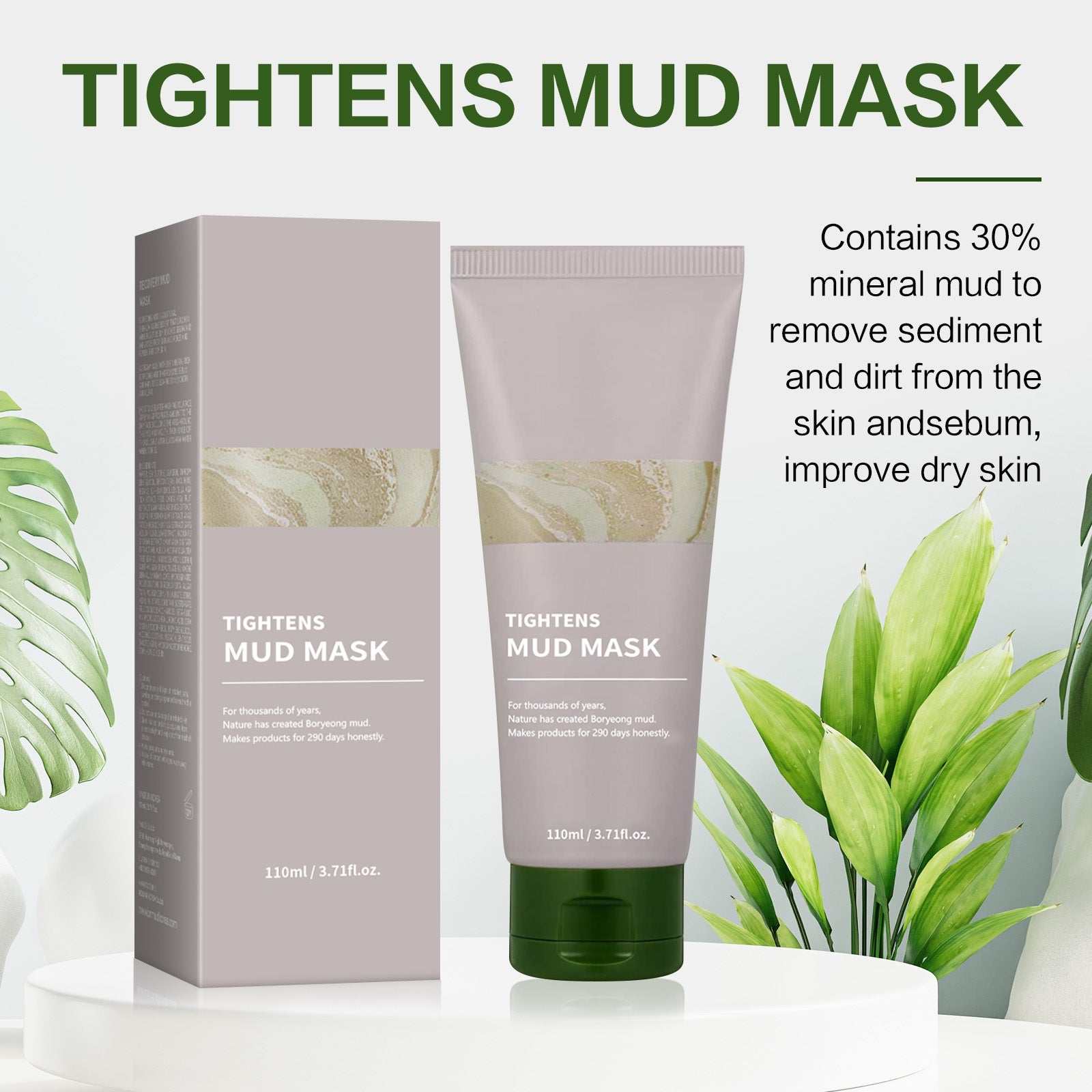 Deep detox facial clay mask container with smooth clay texture for pore cleansing and oil control